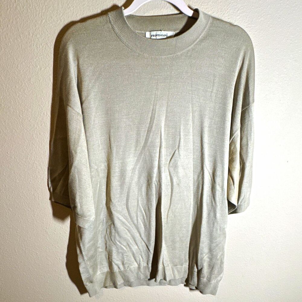 Pronto-Uomo Men’s Crew Neck Knit Sweater Silk Cotton Beige Solid Size 2XL